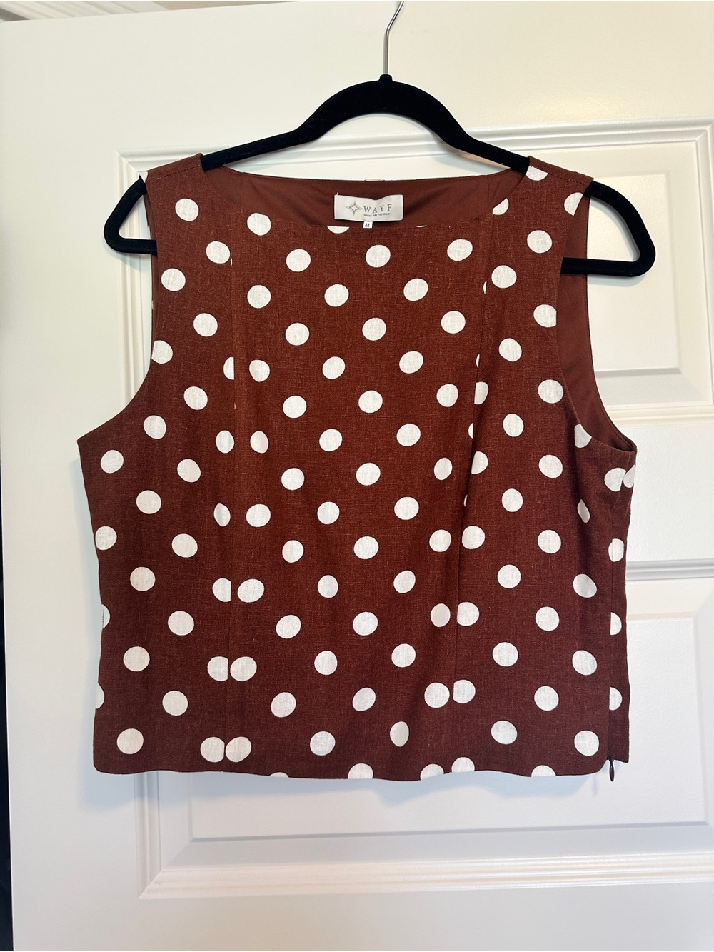 Wayf Brown Tank Top with White Polka Dots